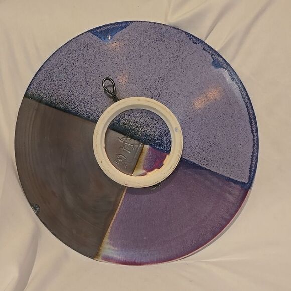 Handmade CLAY PLATE! Abstract Blue and Purple Ceramic Plate. Signed By Artist - Picture 3 of 5